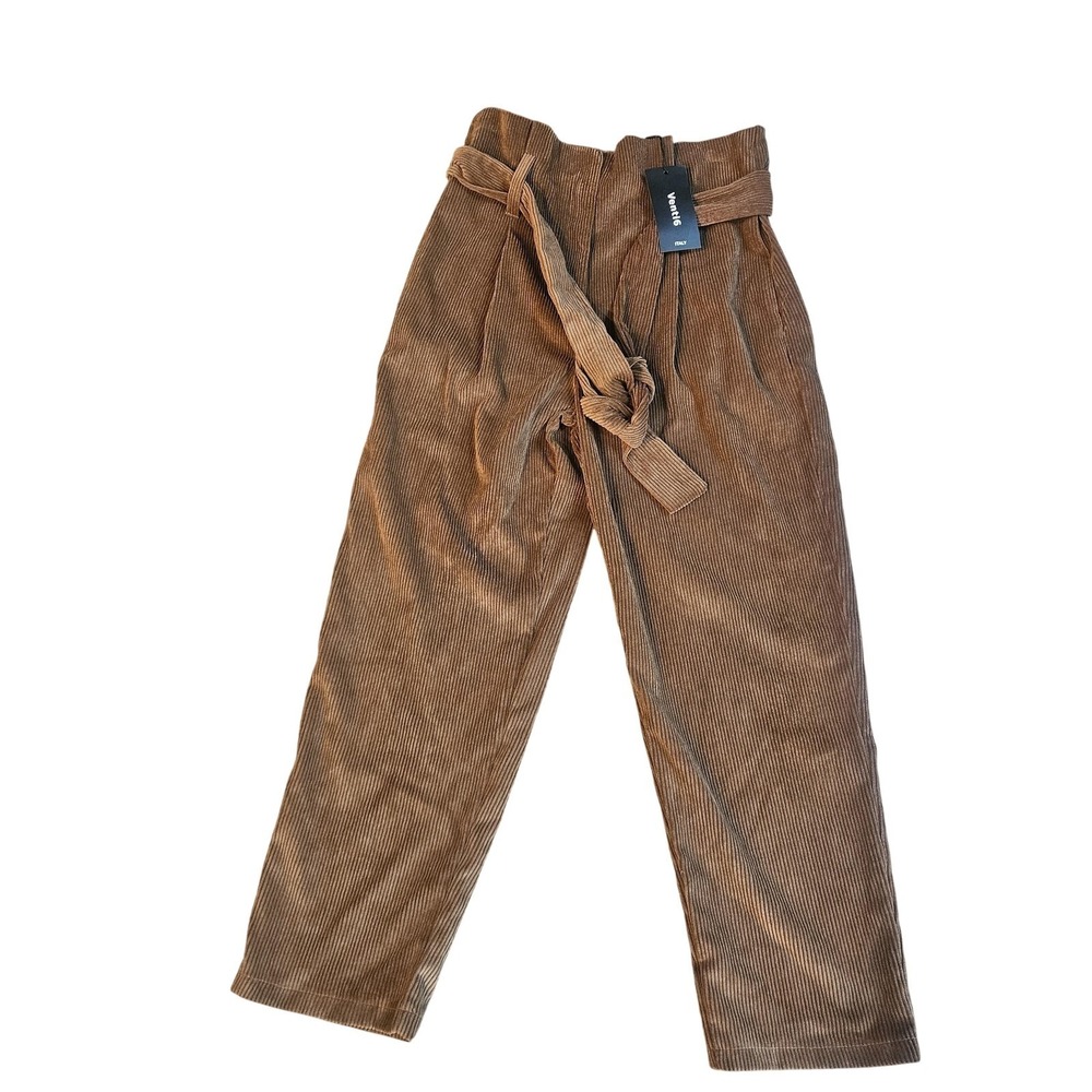 Venti6 Pants Womens M Brown Corduroy Paperbag Belted Pockets Stretch Italy